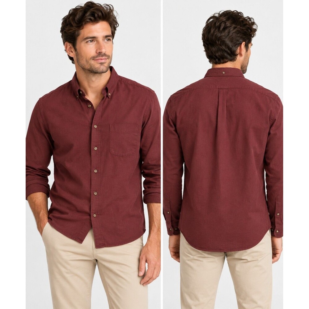 NWT J. Crew Men’s Slim Fit Brushed Twill Shirt Size L Burgundy Button Down